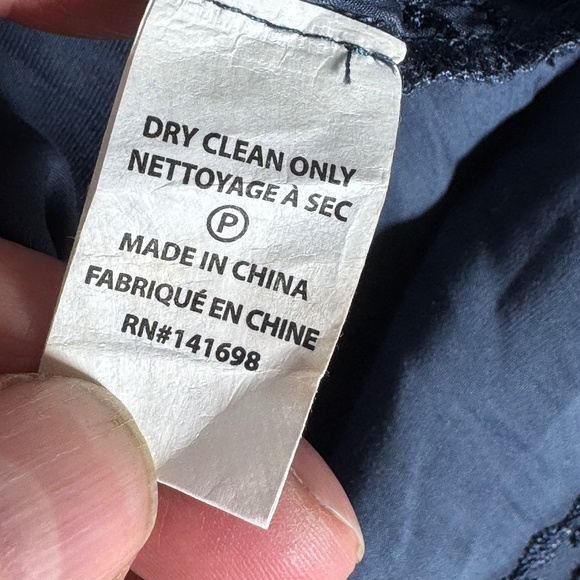 Ramy Brook Hayley Navy Cinch Tie Waist Asymmetrical Lace Hem Midi Dress Sz L - Picture 11 of 11